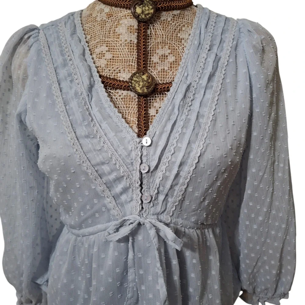 Baby Blue Swiss Dot Princess Top with Bow size M - Picture 3 of 6